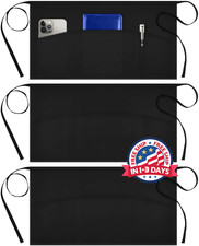 Delantales de servidor con 3 bolsillos, 11,5 pulgadas, color negro, paquete de 3
