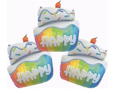 3 Happy Birthday Balloons Confetti Rainbow Cake Cupcakes With Sprinkles