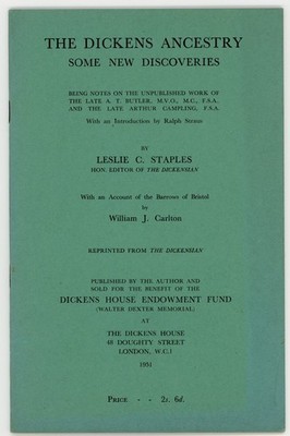 1951 The Dickens Ancestry Some New Discoveries Stapled Booklet Dickens House
