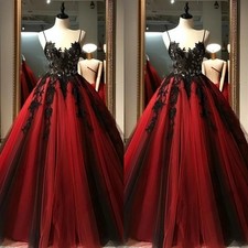 Vintage Red Black Wedding Dresses Spaghetti Straps Lace Appliques Bridal Gowns
