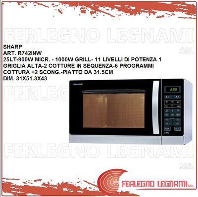 FORNO MICROONDE CON GRILL CAPACITA' 25LT 900W SHARP R742INW | eBay