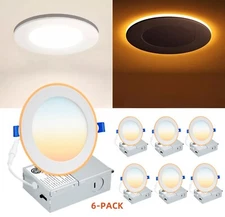 6" 5CCT Ultra-Thin LED Recessed Ceiling Light with Junction Box 12w 110w 6 Pack