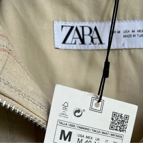 ZARA Men's Bomber Jacket Lined Zip Front Beige Red Striped Cotton Blend Medium - Picture 6 of 8