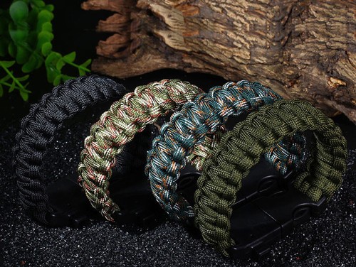 Survival Bracelet Flint Knife Whistle Compass Scraper Paracord Outdoor Camping  - Zdjęcie 3 z 10