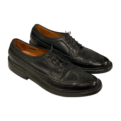VTG 60s Florsheim Imperial Kenmore Shoe Mens 9B Black Pebble Grain 