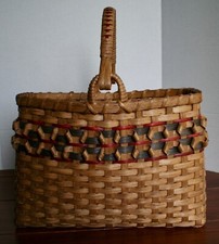 Vintage Handwoven Gathering Swing Basket Mark...