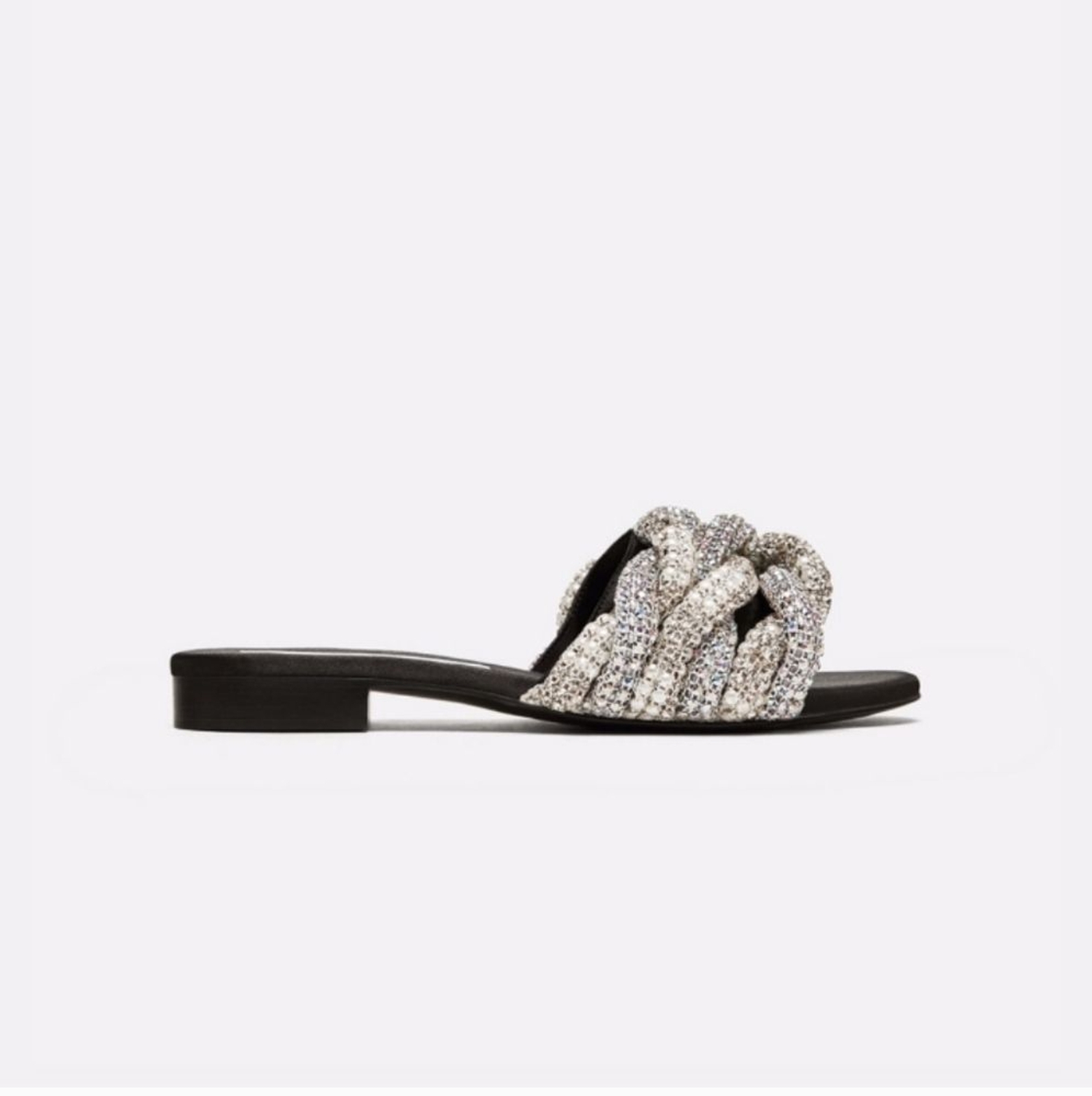 Zara Encrusted Crystal Pearls Slide Sandals Shoes Gem