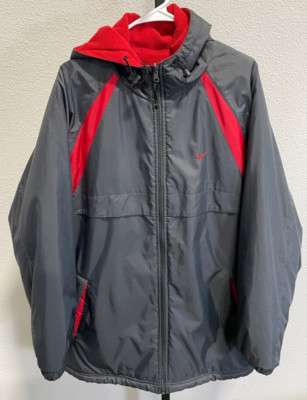 Nike Reversible Zip Up Fleece Jacket Mens Y2K Vintage Gray Red Hooded
