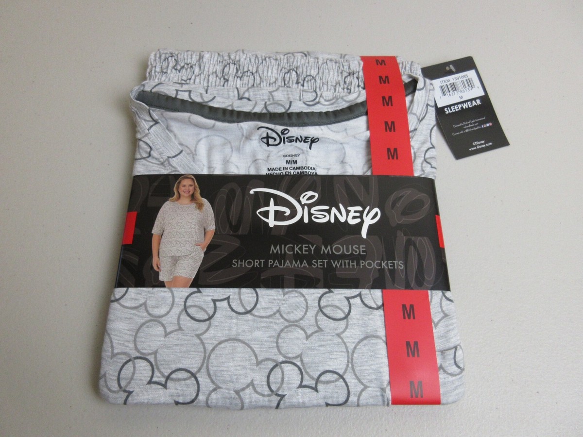 Women Disney Mickey Mouse Short Pajama Set With Pockets Size M Gray (NWT)