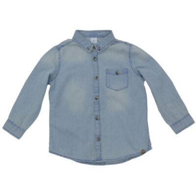 Jungen Denim Shirt verblasst Langarm Brusttasche Baumwolle Tops Knopf Kinder Shirts