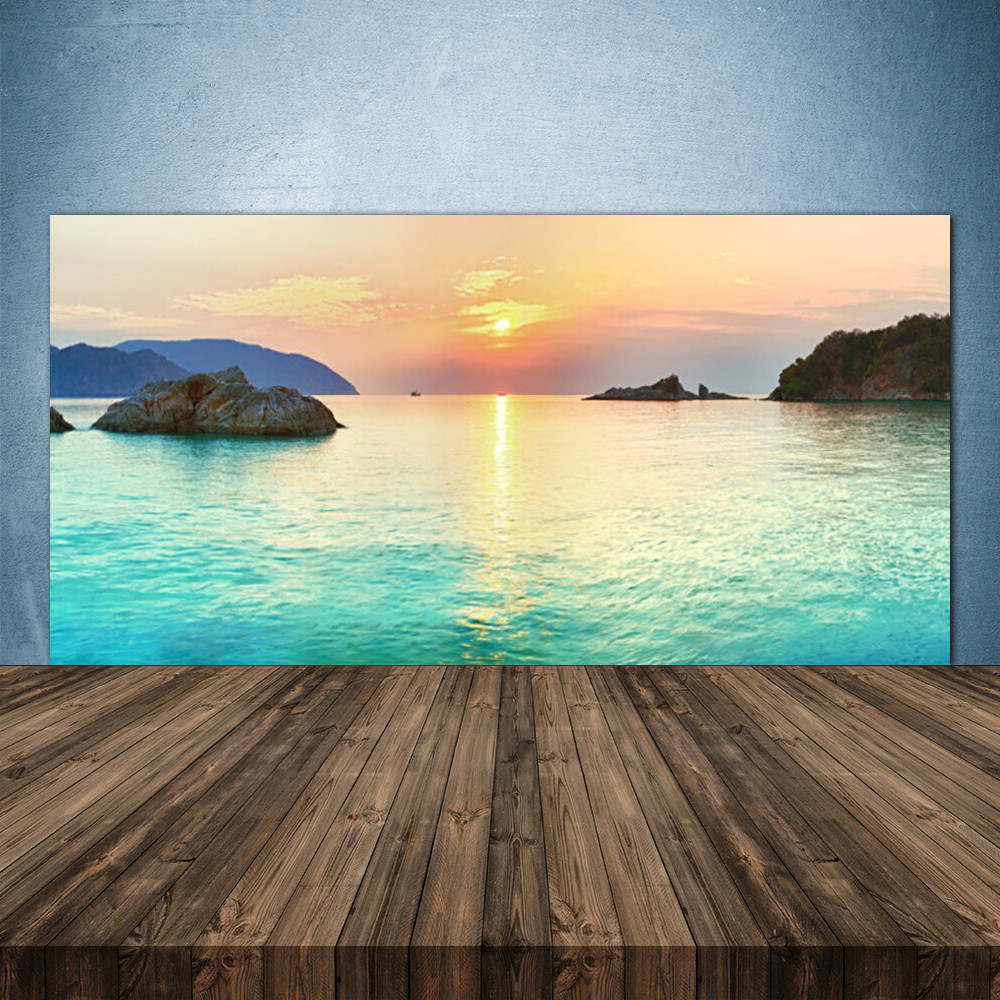 Crédence de cuisine en verre panneau 140x70 paysage rochers mer fond de hotte