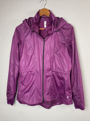 Layer 8 Purple Windbreaker Rain Jacket Womens Hike Hoodie Packable Running Sz XS