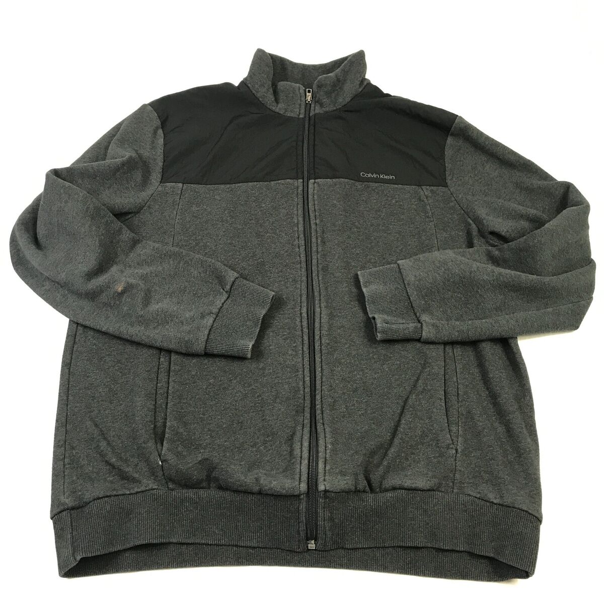 Calvin Klein Mens Full Zip Jacket Gray Black Pockets Mock Calvin Klein Mens Full Zip Jacket Gray Black Pockets Mock