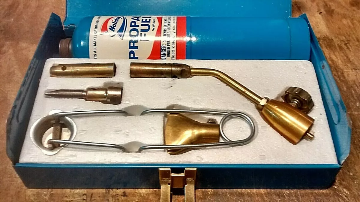 Vintage Holiday Brass LP Gas Blow Torch Kit Original Case Welding Nozzle Solder