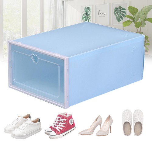 New 20x Blue Plastic Shoe Storage Box Drawer Stackable Foldable Organiser Boxes - Picture 2 of 12