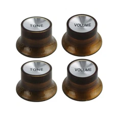Set of Electric Guitar Amber Bell Knob Silver Top Hat Volume Tone Control Covers