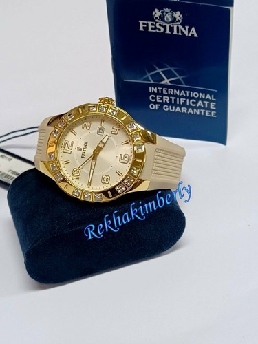 Festina Ladies Analogue Zirconia Round Watch 44mm Beige Dial, Strap NEW F16582/2 - Picture 4 of 8