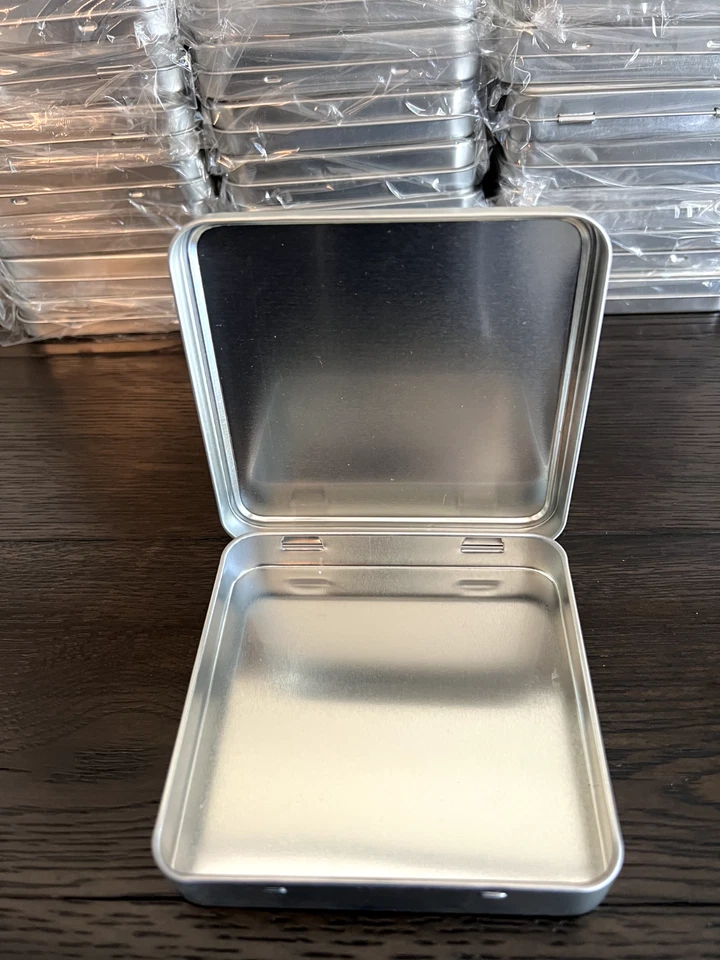 Lote de 24 latas cuadradas con bisagras caja de tarjetas de regalo caja de almacenamiento artesanal diario basura Foto 3 de 4