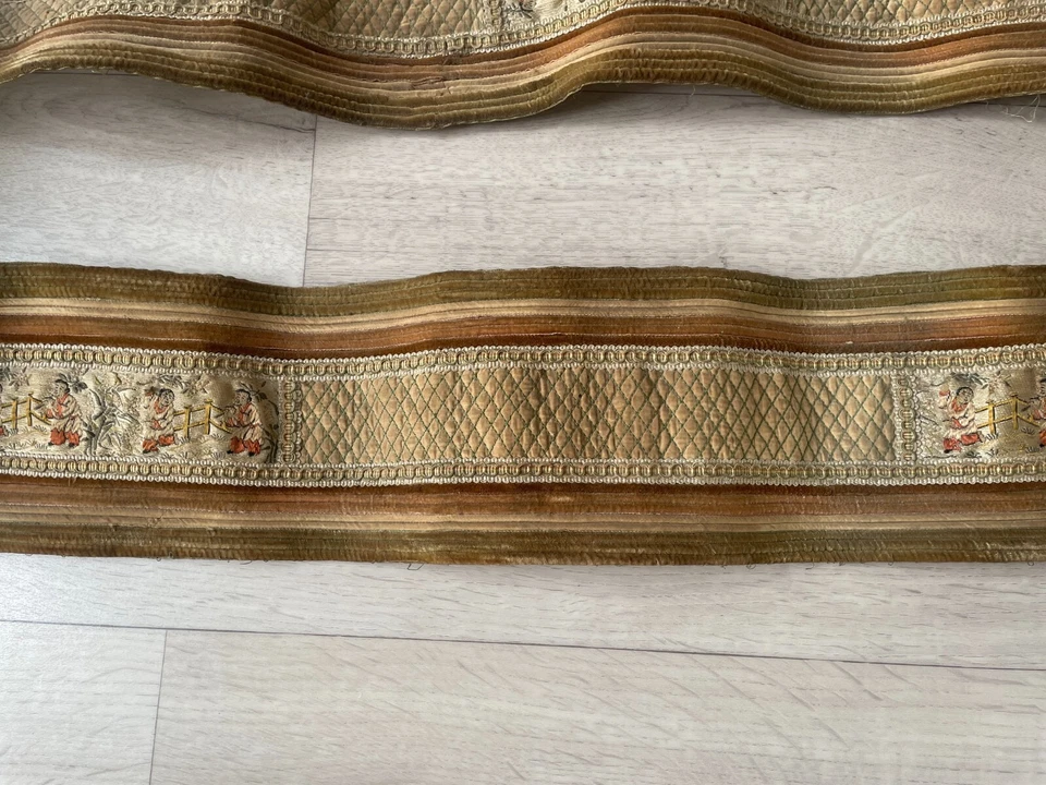 ancienne tapisserie/ entourage/5 parties brodées sur soie: 275cmX16cm ( G 79) - Photo 4/4