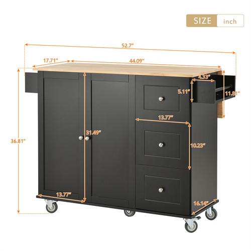 Drop Leaf Rolling Kitchen Island Trolley Cart Storage Cabinet With Spice Rack - Picture 23 of 33