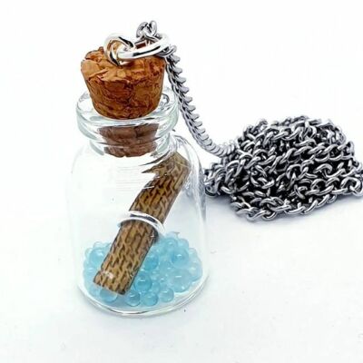 Handmade MESSAGE IN A BOTTLE NECKLACE cute GLASS letter BLUE ocean SEA bubbles