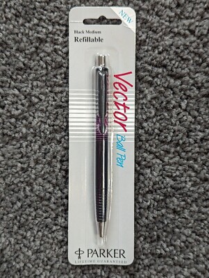 Vintage Parker Vector Ballpoint Pen Ribbed Grip Black & Violet New In Pack Usa