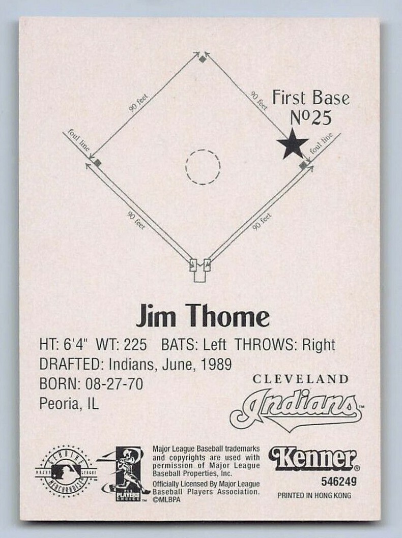 1998 JIM THOME - Starting Lineup Baseball Card - SLU - CLEVELAND