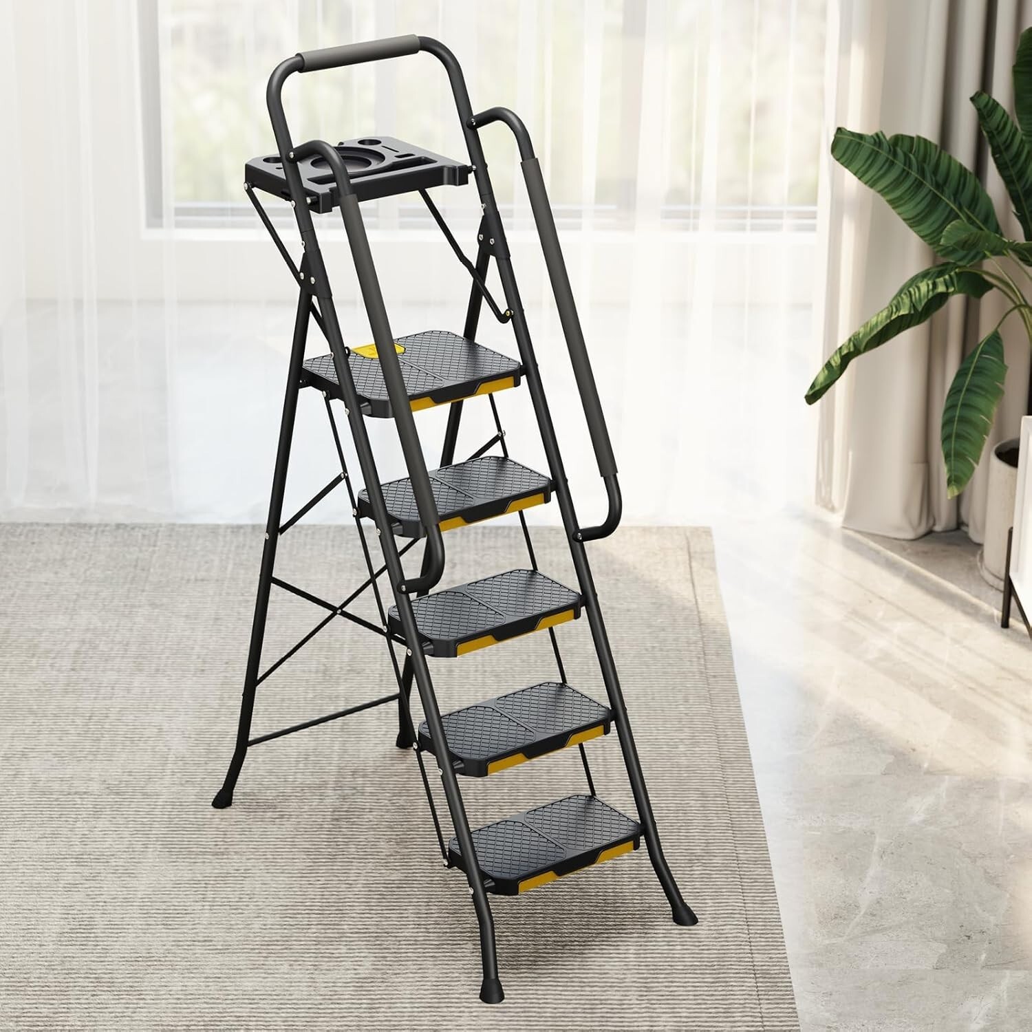 Portable Anti-Slip 5-Step Ladder with Tool Platform - Perfect for Home & Garage