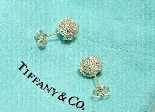 Tiffany & Co. Sterling Silver Rope Twist Knot Stud Earrings in Tiffany Pouch Box