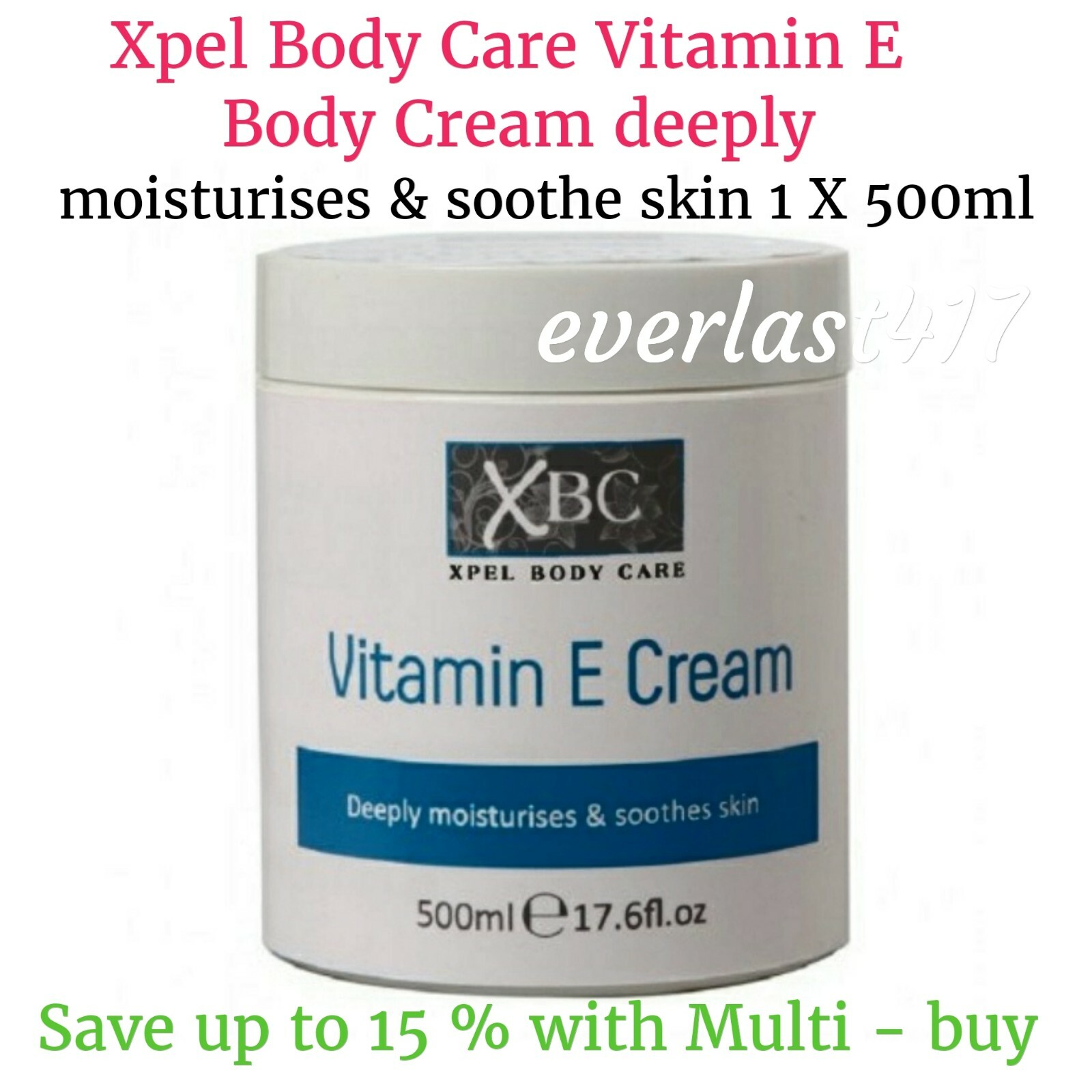 Xpel by XBC Vitamin E Body Care Cream 500ml Deep Moisturiser & Skin Soother