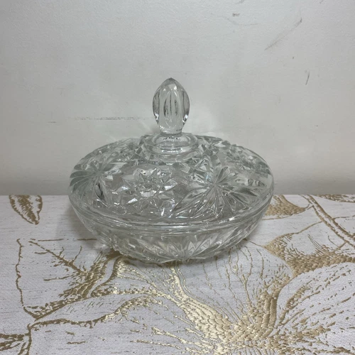 Vtg Anchor Hocking Early American PRESCUT Star of David Lg Clear Candy Dish Lid