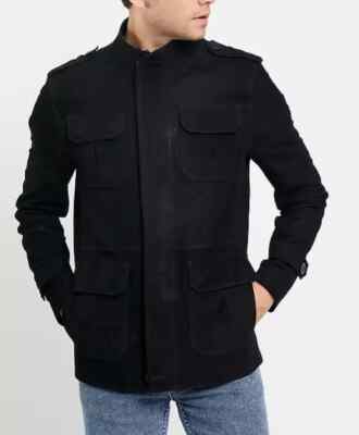 Black Pure Suede Leather Trucker Jacket for Men e Custom Made Size S M L XXL 3XL