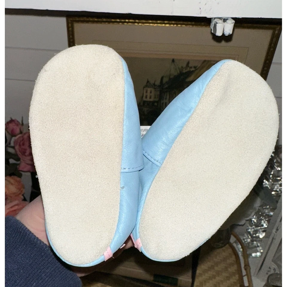Roper Leather Baby Infant Crib Shoes Blue With Pink Pigs Size 6-12 Months - Image 4 of 4