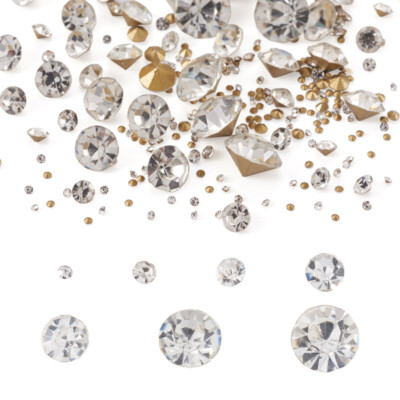 2600 Stck. Glas Spitz Strass Golden Rückseite Kristall Facettiert Diamant 1-8 mm