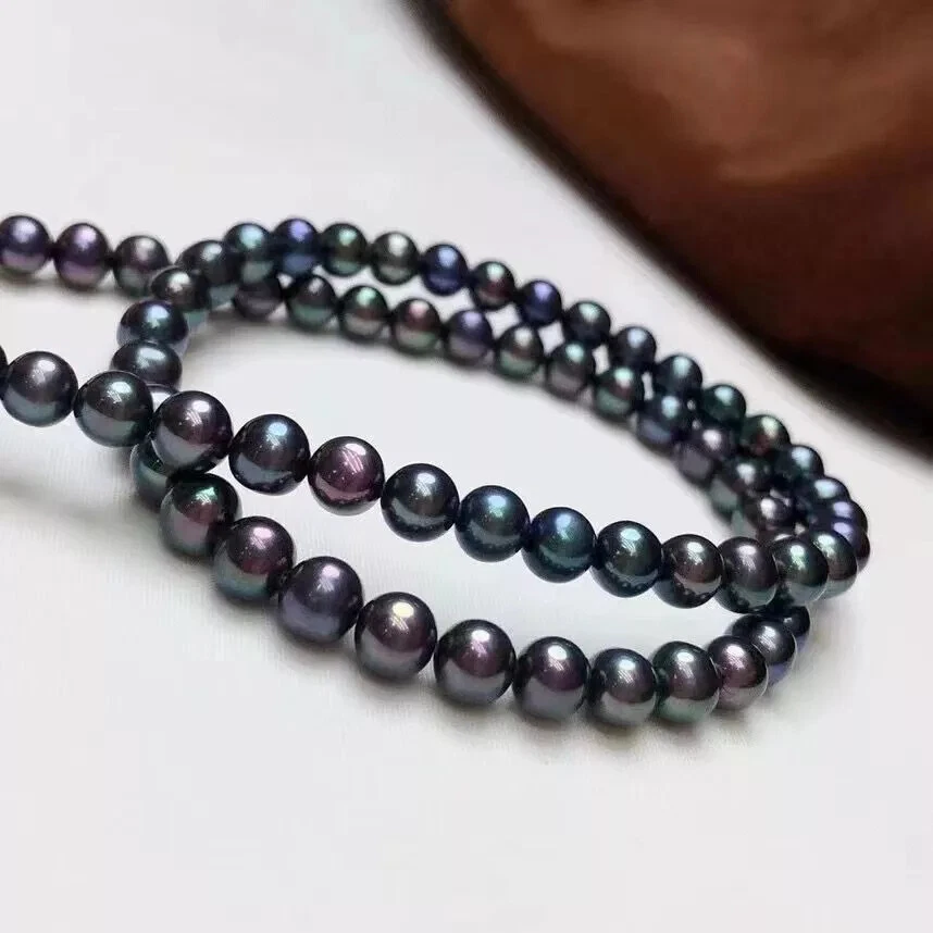 stunning 5-6mm tahitian black green pearl necklace 18 inch 925s - Image 3 of 4