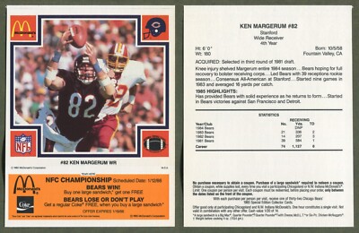 1985 McDonald's Chicago Bears - #82 Ken Margerum - Orange Tab NFC