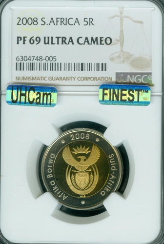 2008 SOUTH AFRICA 5 RAND NGC PF69 MAC UHCam FINEST SPOTLESS  1563 MINTED *