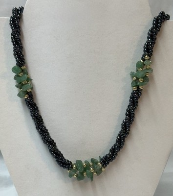 21  Vintage Elegant Black and Jade Beaded Multi Strand Necklace