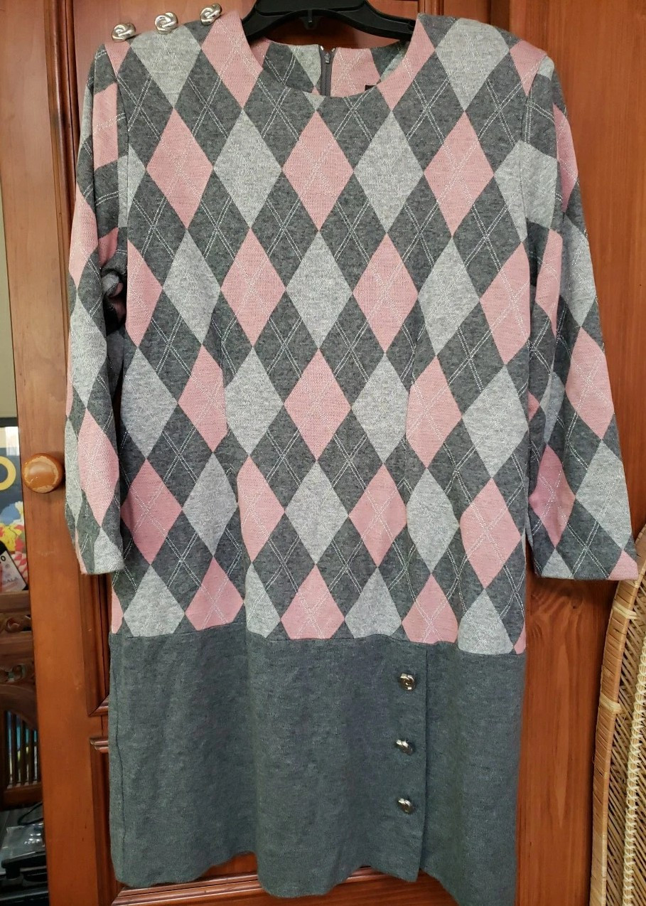 vintage argyle pattern Stuart Alan shift dress, s… - image 1