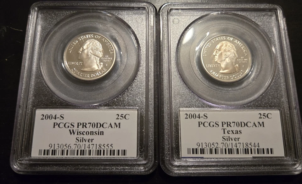 Set of TWO Silver 2004 S Quarters PCGS PR70CAM Graded WISCONSIN & TEXAS - Image 4 of 4