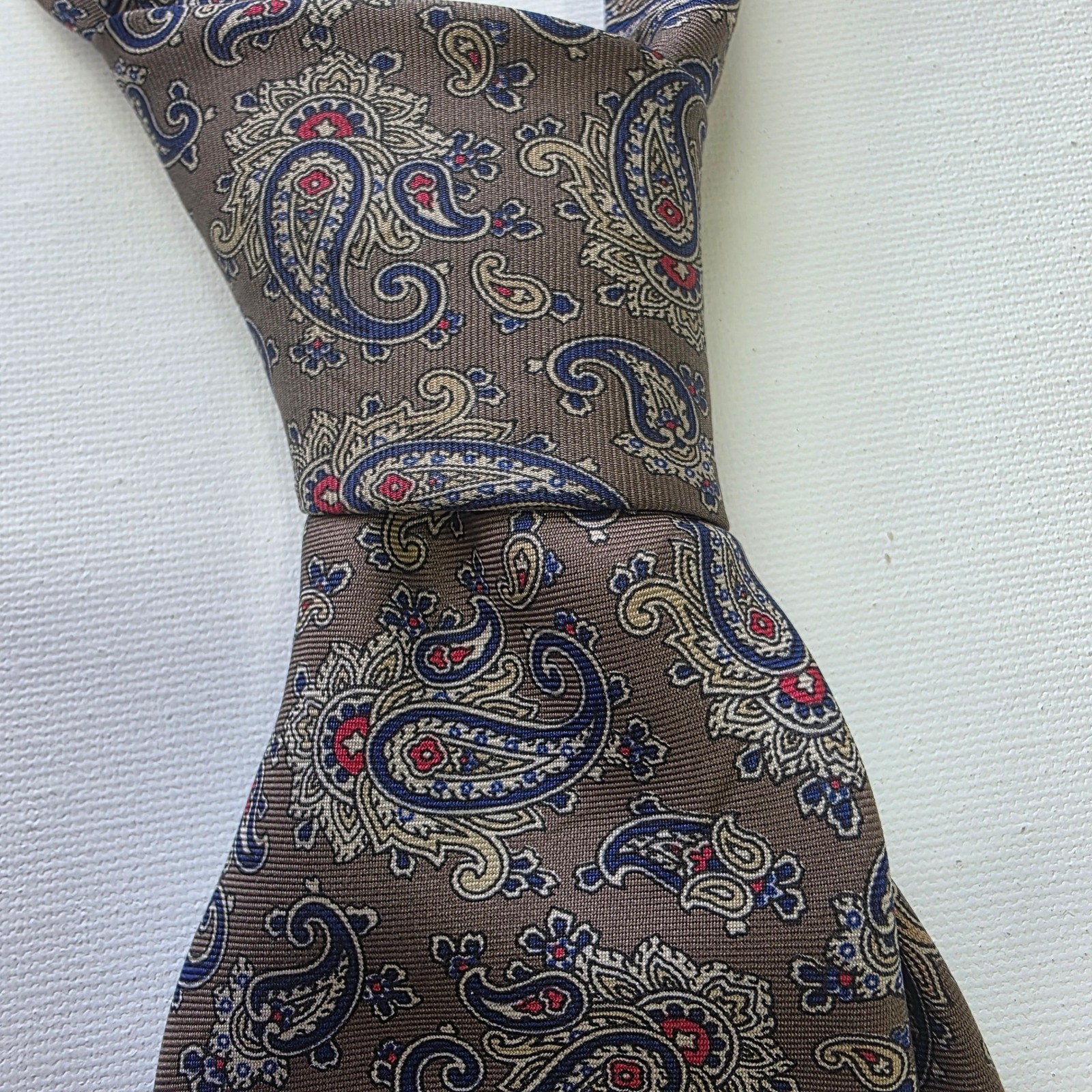 Givenchy Monsieur Mens Silk Tie Brown Blue Paisley Made in Italy Formal Necktie