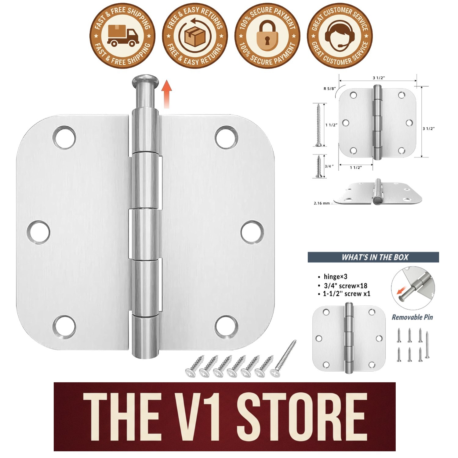 Indoor Door Hinges - 3.5&rdquo; X 3.5&rdquo; Standard Size