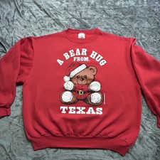 Vintage 90s “A Bear Hug from Texas” Christmas Sweatshirt Red XXL Made in USA