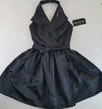 Nouveau Black Satin Halter Cocktail Wrap Dress Sequins SIZE 4 Evening Collection