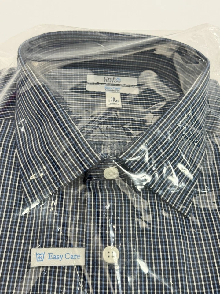 Camisa de vestir Croft & Barrow The Easy Care calce clásico para hombre azul marino dúo 18 34/5B nueva con etiquetas Foto 4 de 4