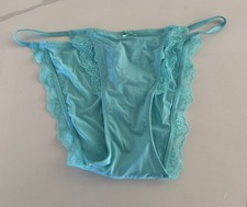 Victoria  s Secret DREAM ANGELS String Bikini Panty Blue Satin  Lace Medium NWT