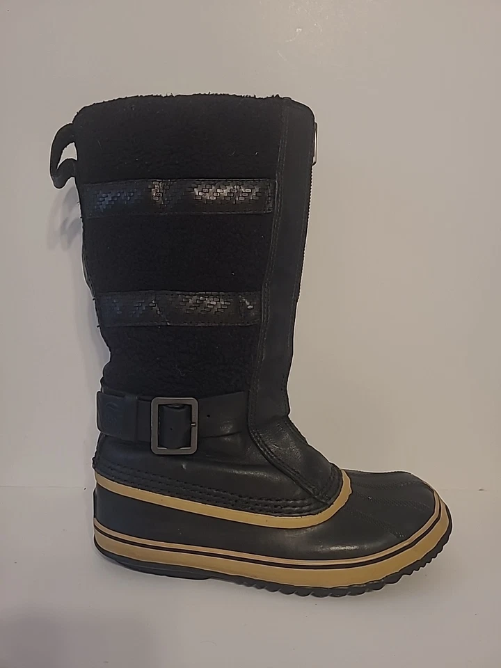 Botas Sorel femininas pretas 8 zíperes borracha natural impermeável fivela lateral - Imagem 2 de 4