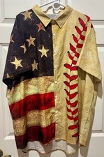 NEW Men's 2X/3XL Classic USA AMERICAN BASEBALL Dad FAN Casual Dress Silk Shirt