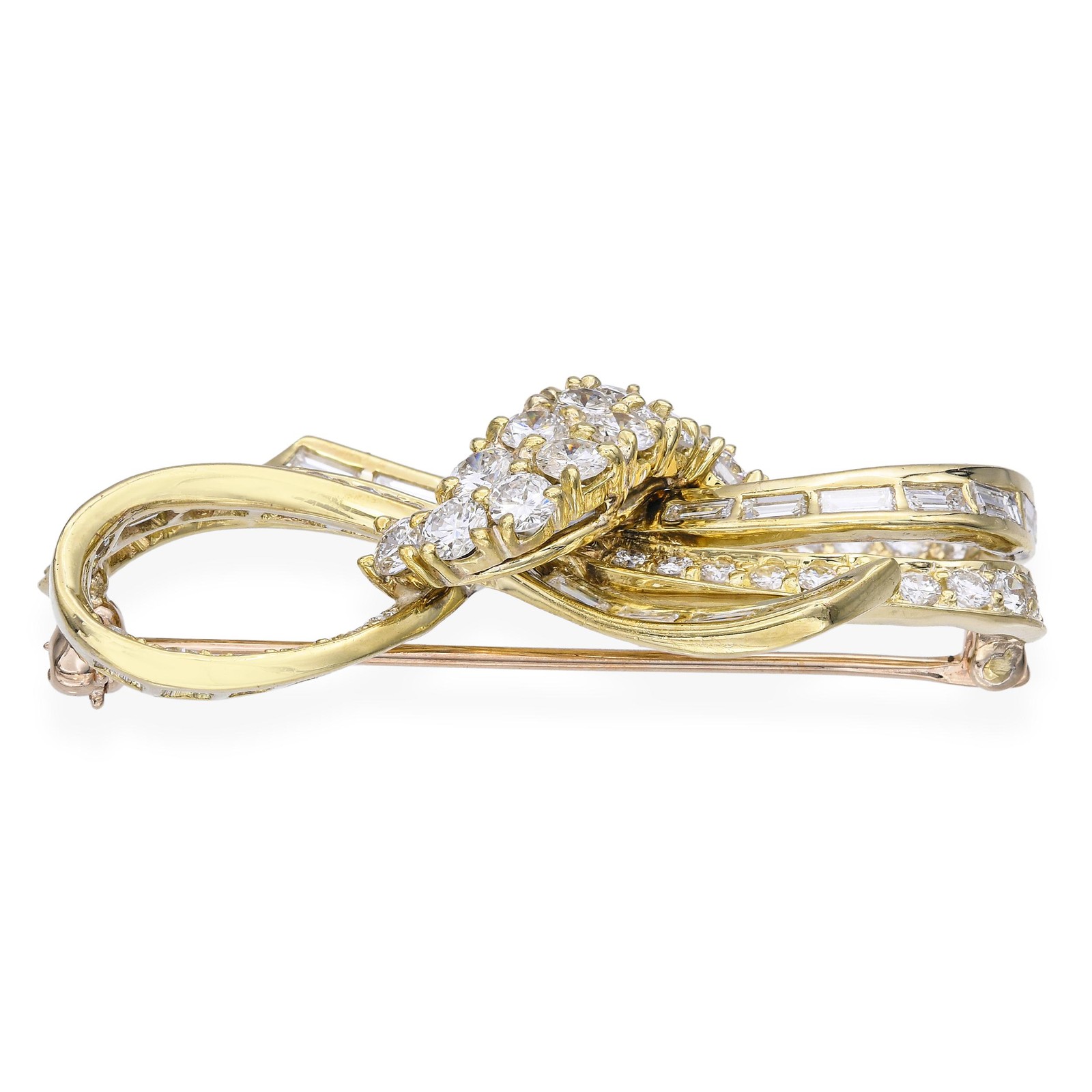 Vintage 18k Yellow Gold 2.02tcw Diamond Ribbon Br… - image 5
