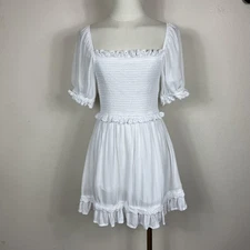 Topshop Dress Womens 4 White Smocked Babydoll Ruffle Mini Cottagecore Boho